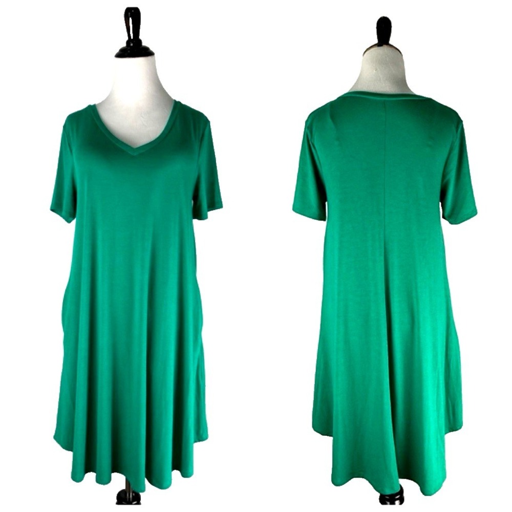 Zenana T Shirt Dress Women M 8 10 V Neck Short Sleeve Jade Green Rayon Blend